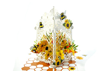 Faire-Wonder Paper Art Bee Card Bees & Sunflowers 3D Pop-Up Greeting Card
